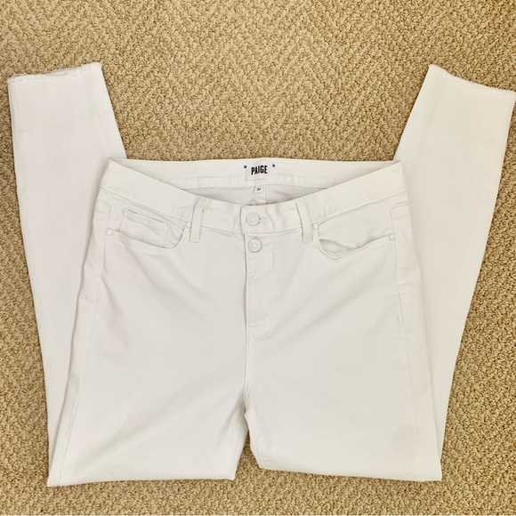 PAIGE White Hoxton Ankle Skinny Jeans Raw Hem Sz 31 (12) - Picture 1 of 14